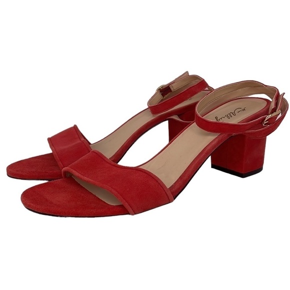 Miss Albright Shoes Heeled Sandals Red Leather Ankle Strap Open Toes Size 11 - Picture 1 of 13
